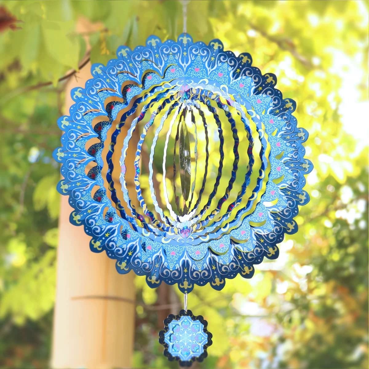 Girandola A Vento A Forma Di Cuore In Acciaio Inox – Mobile 3D Da Appendere Per Esterni E Interni, Decorazione Da Giardino, Balcone E Cortile, Argento 29x15 Cm