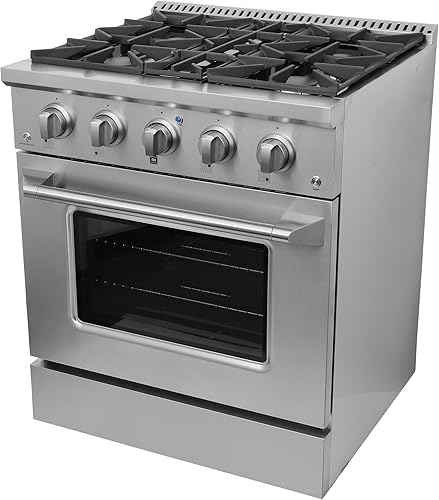 Miniatura 9 de Estufa de Gas con Superficie de Cocción de 4 Quemadores Independiente con Horno de Convección de Porcelana y Función de Asado, Rejillas Continuas