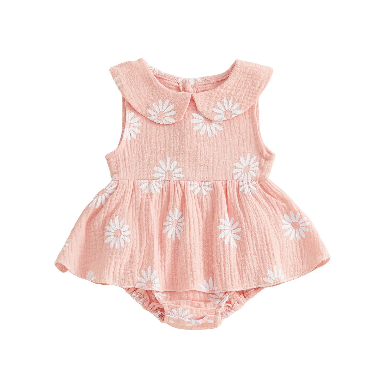 Barboteuse pour bébé fille - Col Peter Pan - Sans manches - Imprimé marguerites - Combinaison une pièce