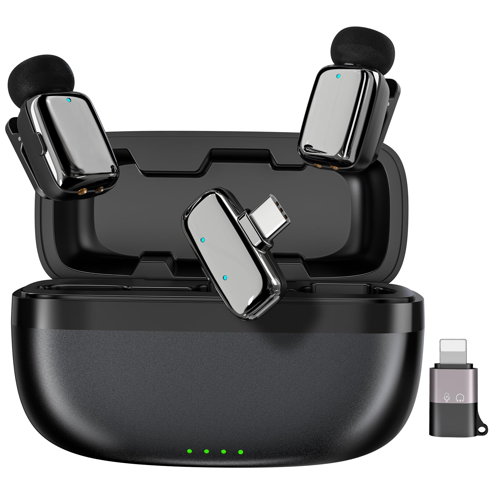 Haomuren Mini Lavalier Mikrofon kabellos für Handy, iPhone, iPad & Android, 2-Kanal Ansteckmikrofone mit USB-C & Lightning, Geräuschreduzierung, Mute, 33h Ladecase, Plug & Play für Vlog & Podcast