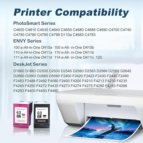 Miniatura 2 de MYTONER 60XL Cartucho de tinta remanufacturado de repuesto para HP Ink 60 para PhotoSmart C4780 C4680 C4795 C4640 Deskjet F4480 F4440 F2430 F4280