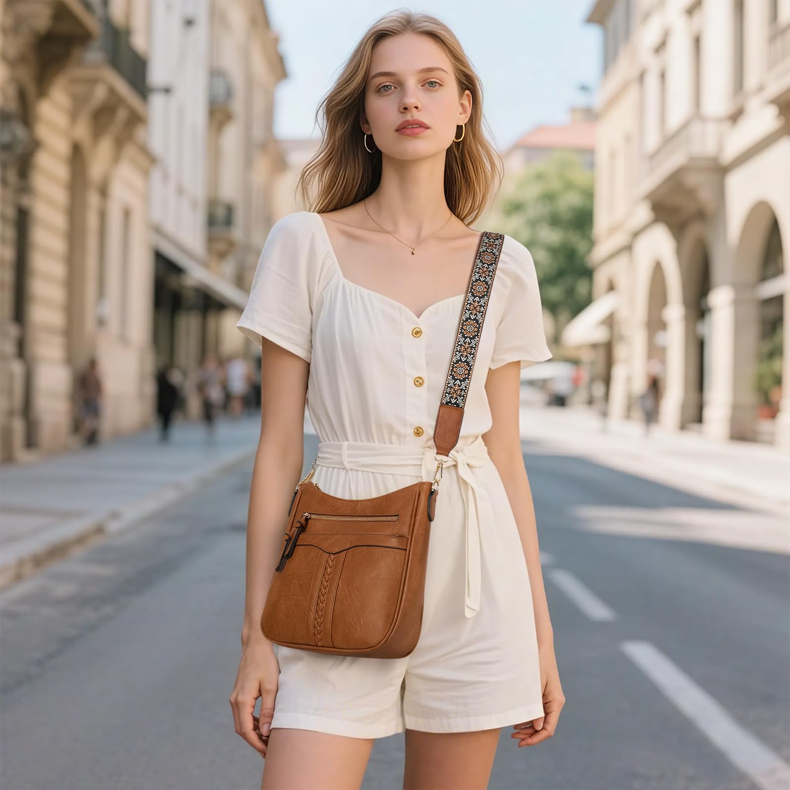 RAINSMORE Sac Bandoulière Femme Cuir PU Sacs Bandoulière avec Bretelle Amovible et Réglable Sacoche Femme Bandoulière avec Multi-poches