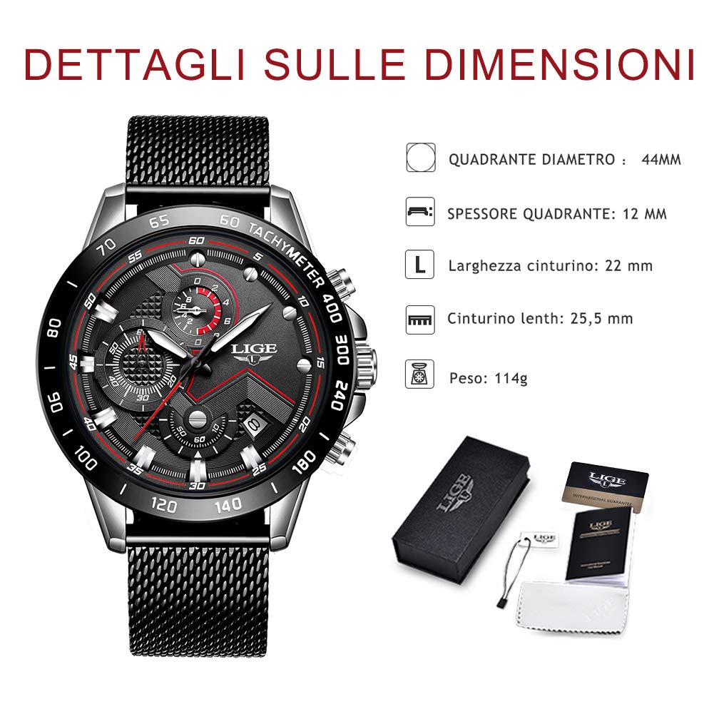 LIGE Orologio al Quarzo Analogico da Uomo Cronografo Impermeabile Orologi
