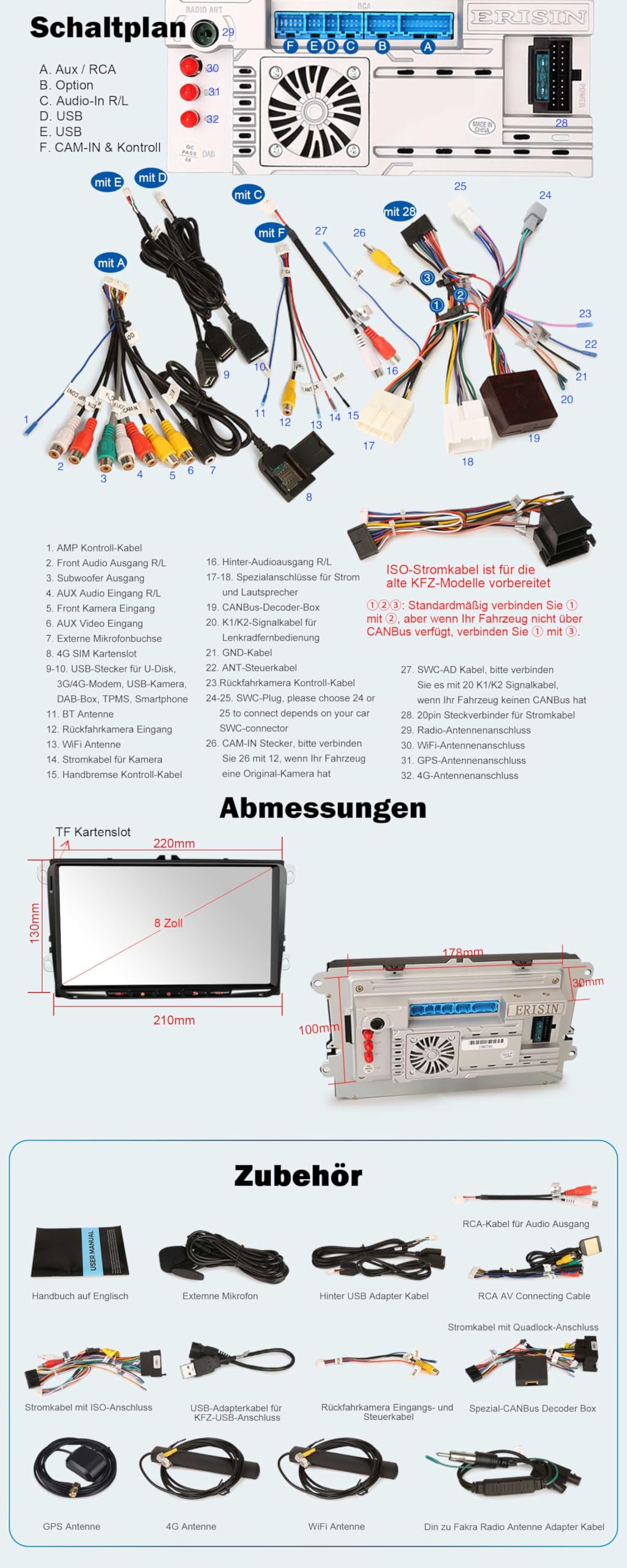 Erisin Android 16 9 Zoll 4GB+64GB 8-Kern Autoradio GPS Navi für VW Polo Passat B6 Golf 5 6 Touran Sharan Skoda Seat Tiguan Jetta T5 Unterstützt Touchscreen CarPlay DAB+ WiFi 4G FM Bluetooth 5.0 A2DP