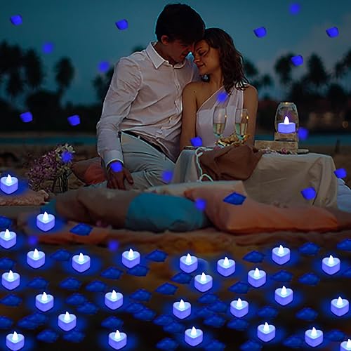 Miniatura 9 de Flasoo Juego de pétalos de rosa y velas para decoración romántica, 4000 pétalos de rosa roja y 48 velas de corazón para noches especiales, bodas,