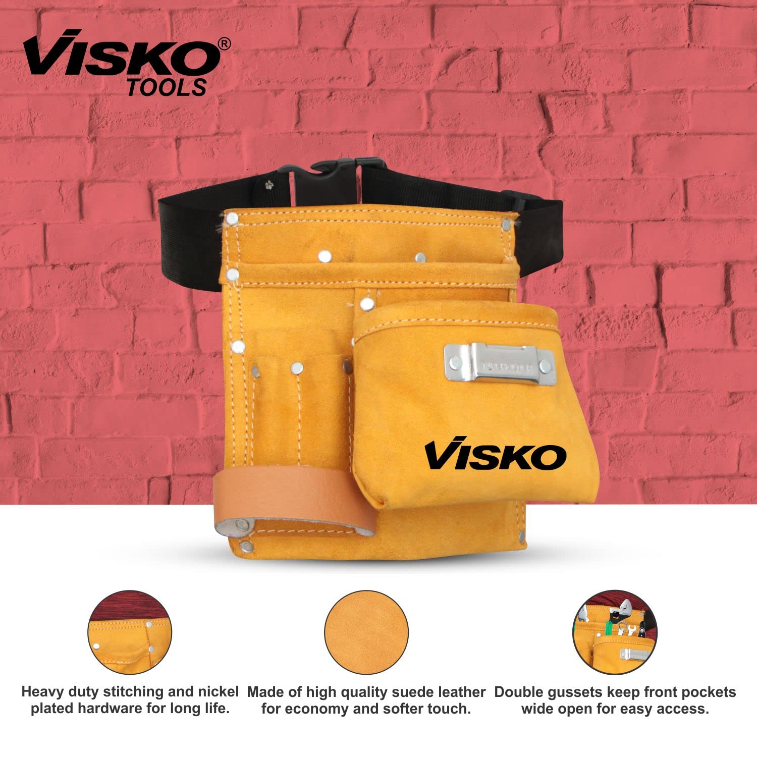 VISKO Tools Kit With Carpenter's Apron, Tool Belt With 5 Pockets, Welding Hand Gloves (VLB 026) 4