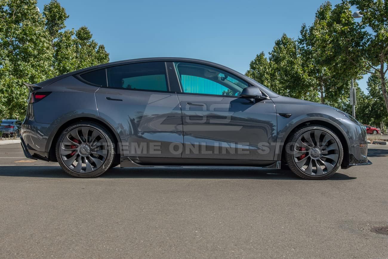 Replacement for 2020-2024 Tesla Y | Performance Track Style ABS Plastic - Painted Glossy Black Side Skirts Rocker Panel