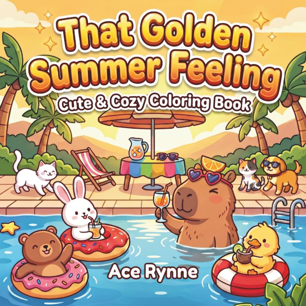 That Golden Summer Feeling: Cute Kawaii Animal Coloring Book for Adults, Teens & Kids | Cozy Summer Scenes for Stress Relief and Relaxation