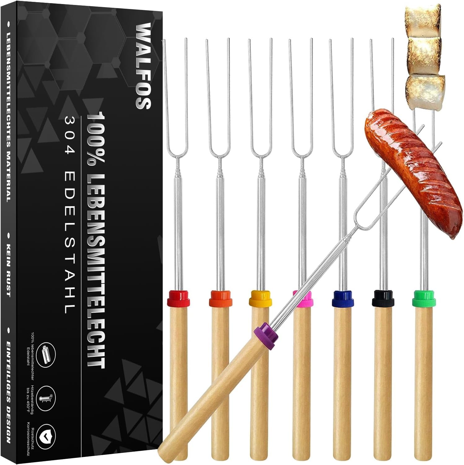 25 Stück Edelstahl-Grillspieße – 304 Lebensmittelecht, Für Fleisch & Gemüse, Camping, Lagerfeuer, Wiederverwendbar