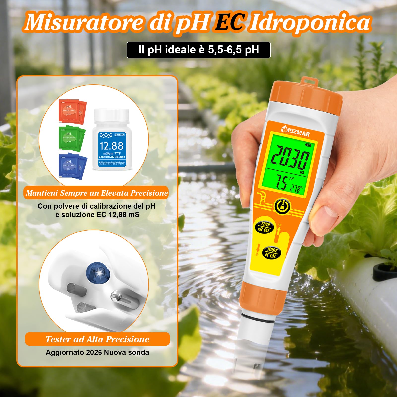 UIUZMAR Misuratore Salinità e pH Acqua, Misuratore pH Sale per Piscina, Misuratore Salinita pH EC TDS Temp 5 in 1 per Acquario Marino, Piscina Salata, Acqua Potabile, Idroponica