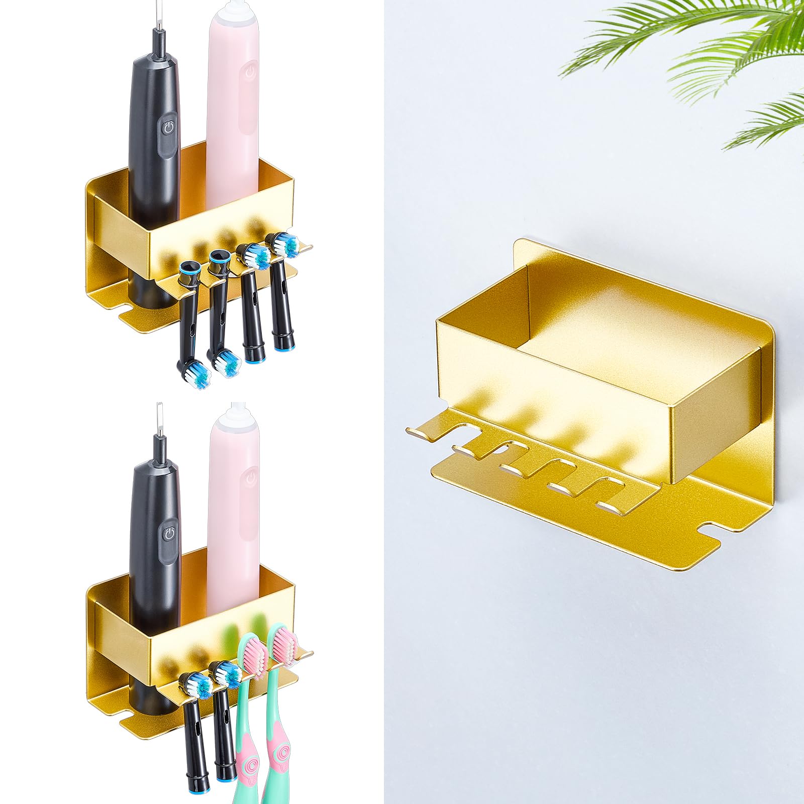 WAYASI Electric Toothbrush Head Holder, Electric Toothbrush Holder, Adhesive Toothbrush Holder Wall Mounted Non Screw, Tooth Brush Head Holder, Toothpaste Holders for Bathroom (Gold, Small) — image 1