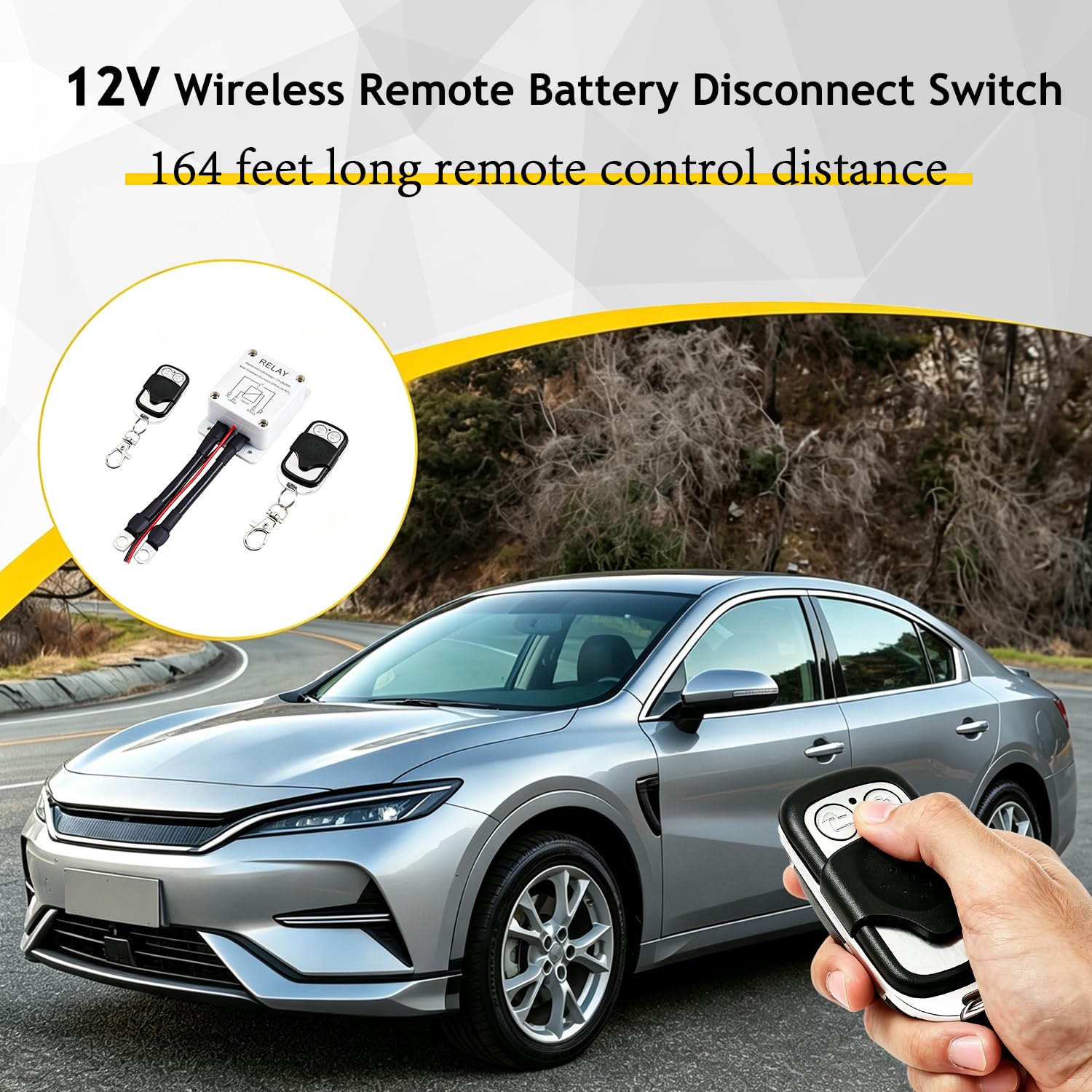 Interrupteur De Déconnexion De La Batterie à Distance,DC12V 200A 164 Pieds De Longue Distance Sans Fil pour Voiture Antivol Interrupteur D'isolation Utilisé pour Voitures Et Camping-Cars(ABS)