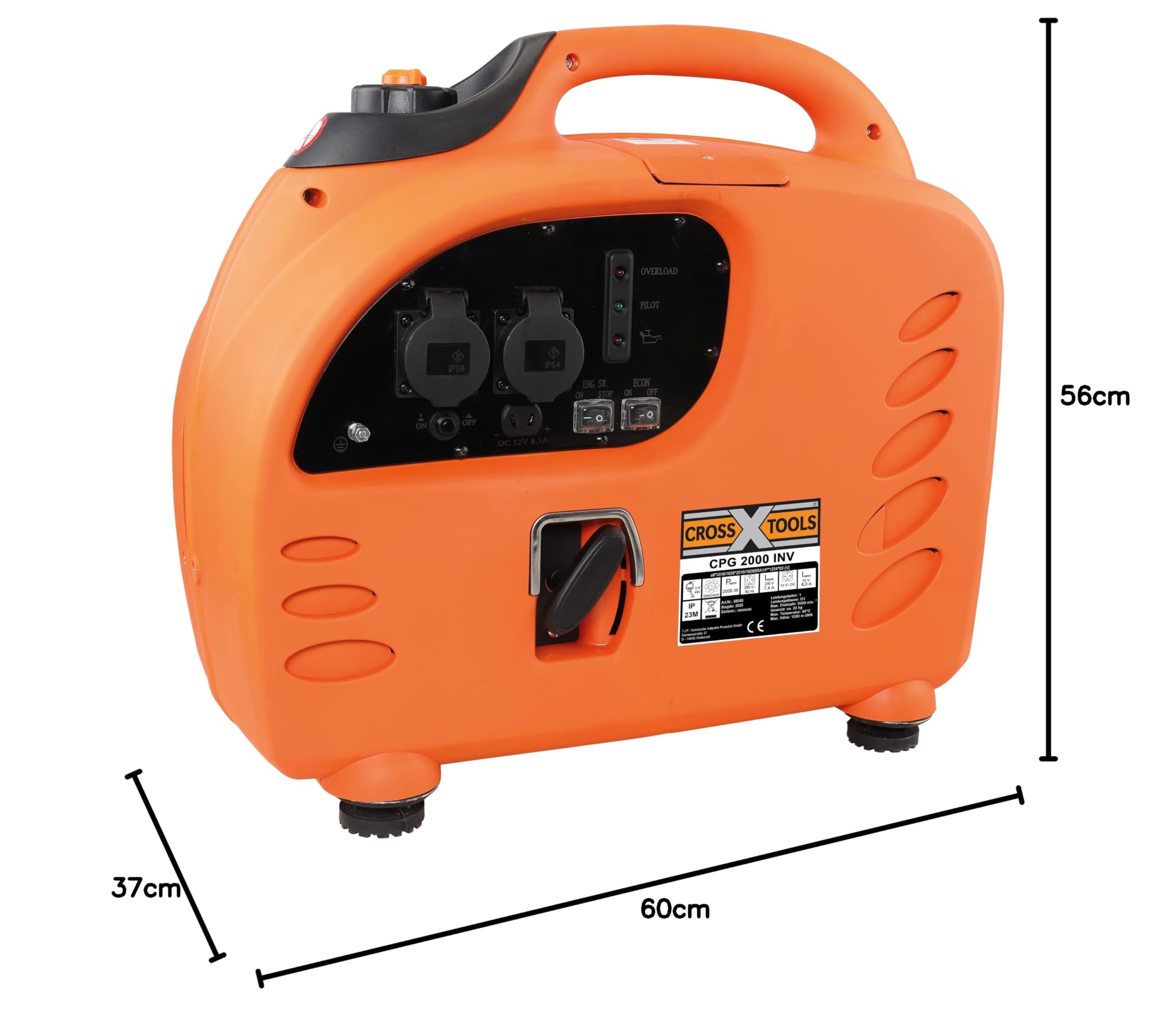 CROSS TOOLS Generator prądu inwertorowego na benzynę, agregat prądotwórczy (moc maks. 2200 W, 2 x 230 V; 1 x gniazdo 12 V, technologia INV umożliwia ładowanie laptopa, telefonu komórkowego itd.) CPG