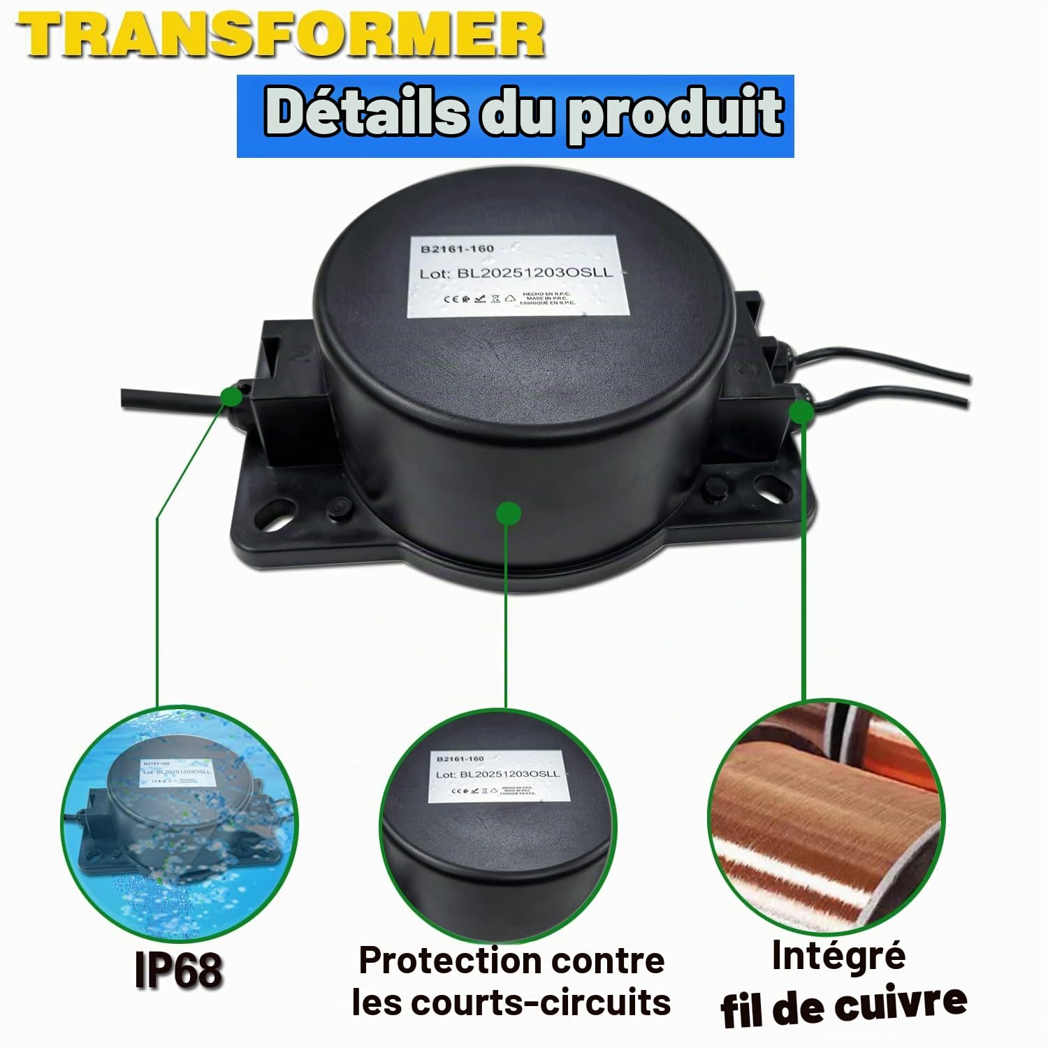 BARCELONA LED Transformateur 160W AC220V vers AC12V IP67 Étanche pour Éclairage LED Piscine Alimentation 12V AC Projecteurs Piscine Submersibles Fontaine Bassin Jardin