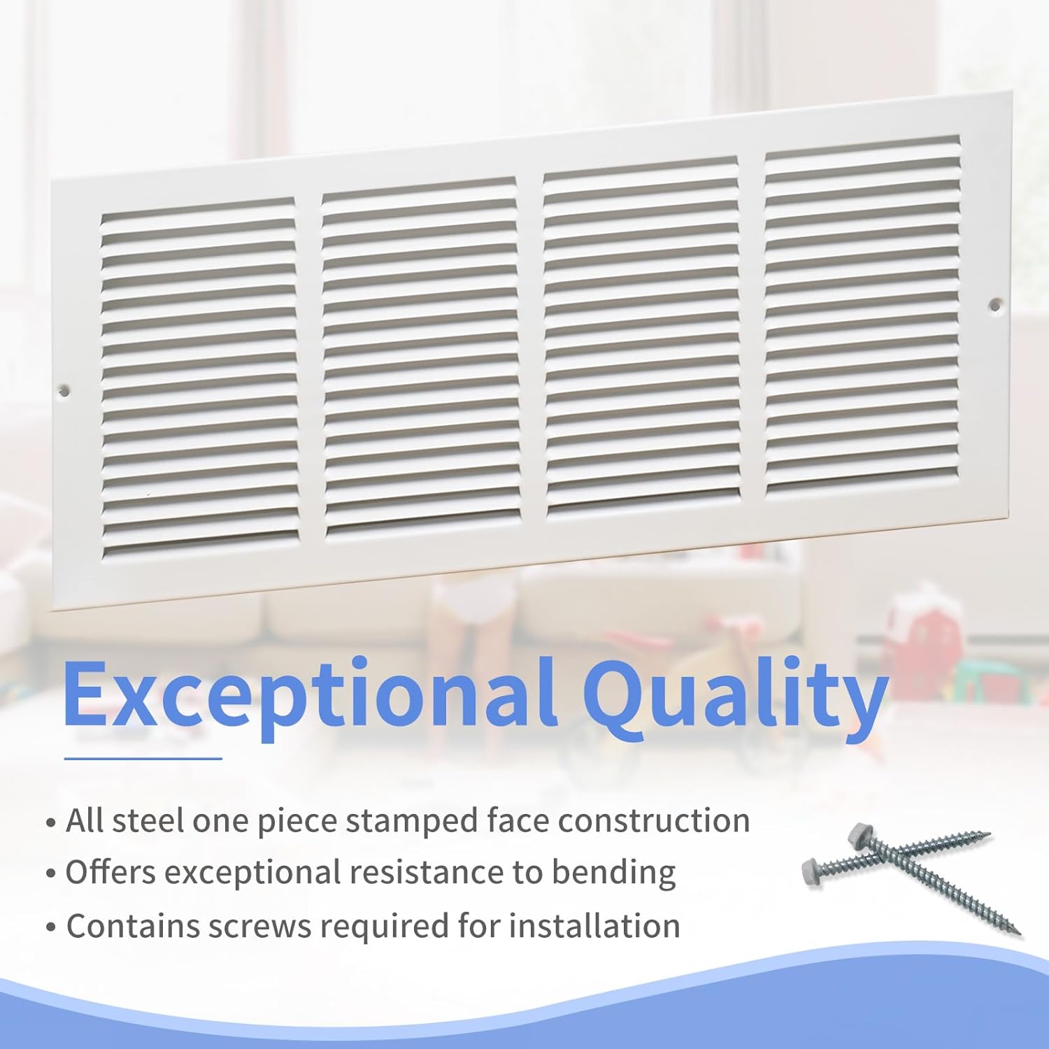 Howeall 20"W x 8"H [Duct Opening Size] Steel Return Air Grille, Air Return Vent Cover for Ceiling and Sidewall - HVAC Air Vent Covers - [Outer Dimensions: 21.75"W x 9.75"H] 20"W x 8"H [Duct Opening]