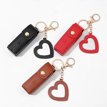 Lipstick Case, 7 Color Sets, 3/4 Pieces, Mini Heart Mirrored + Key Holder, Storage Case, Lip Gloss, Womens, PU Leather, Lip Cosmetic Pouch, Mini Lipstick Bag, Cute, Stylish, Convenient to Hold,
