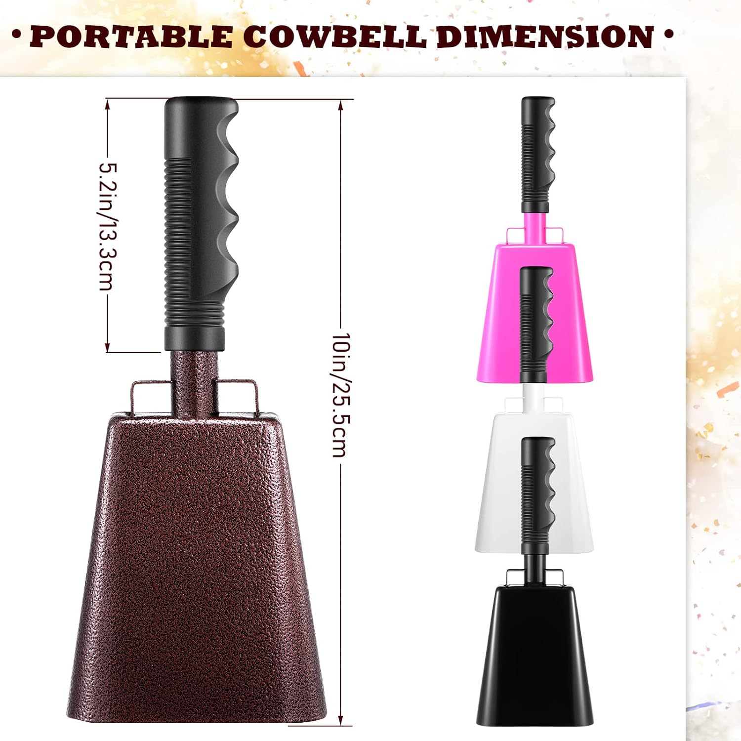 4 Pieces 10 Inches Steel Cowbell with Handle Cheering Bell for Sporting Events Football Game Noise Makers Hand Percussion Cowbells Cheering White Hand Bell for Sporting Wedding Supplies : Musical Instruments