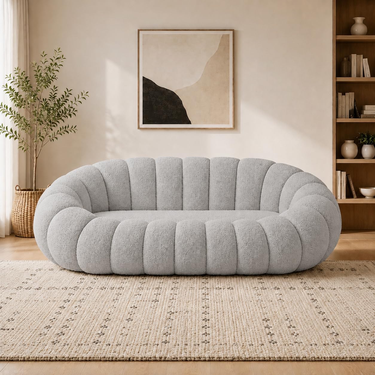 Casaliving Dodge Modern Premium Boucle Fabric Sofa, Upholstered 3 Seater Sofa Set for Living Room, (Grey Colour) Premium Boucle Fabric Sofa-image-29