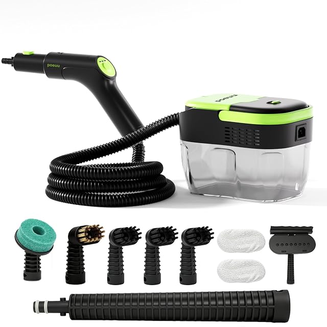 1500W Portable Steam Cleaner 10s Heat-Up 3-Level Adjustable Handle 1 69 Quarts Large Tank 11 Pcs Accessories Heavy