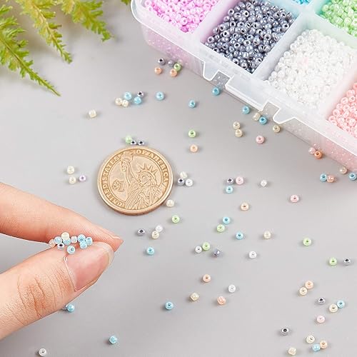 Miniatura 36 de NBEADS 15 colores 6/0 cuentas de semillas de vidrio, alrededor de 3000 cuentas redondas azules de poni de 0.15 pulgadas, cuentas sueltas para diseño