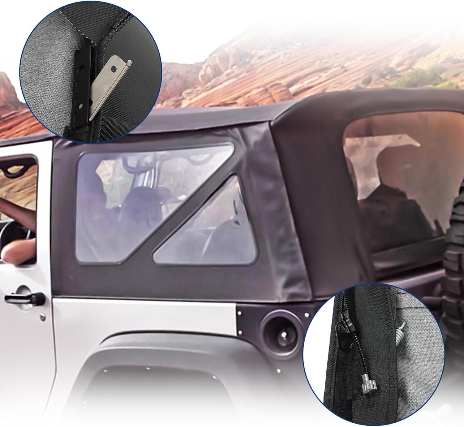 Black Diamond Soft Top with Tinted Rear and Side Windows Replacement for Wrangler JK 2 Door 2010-2017