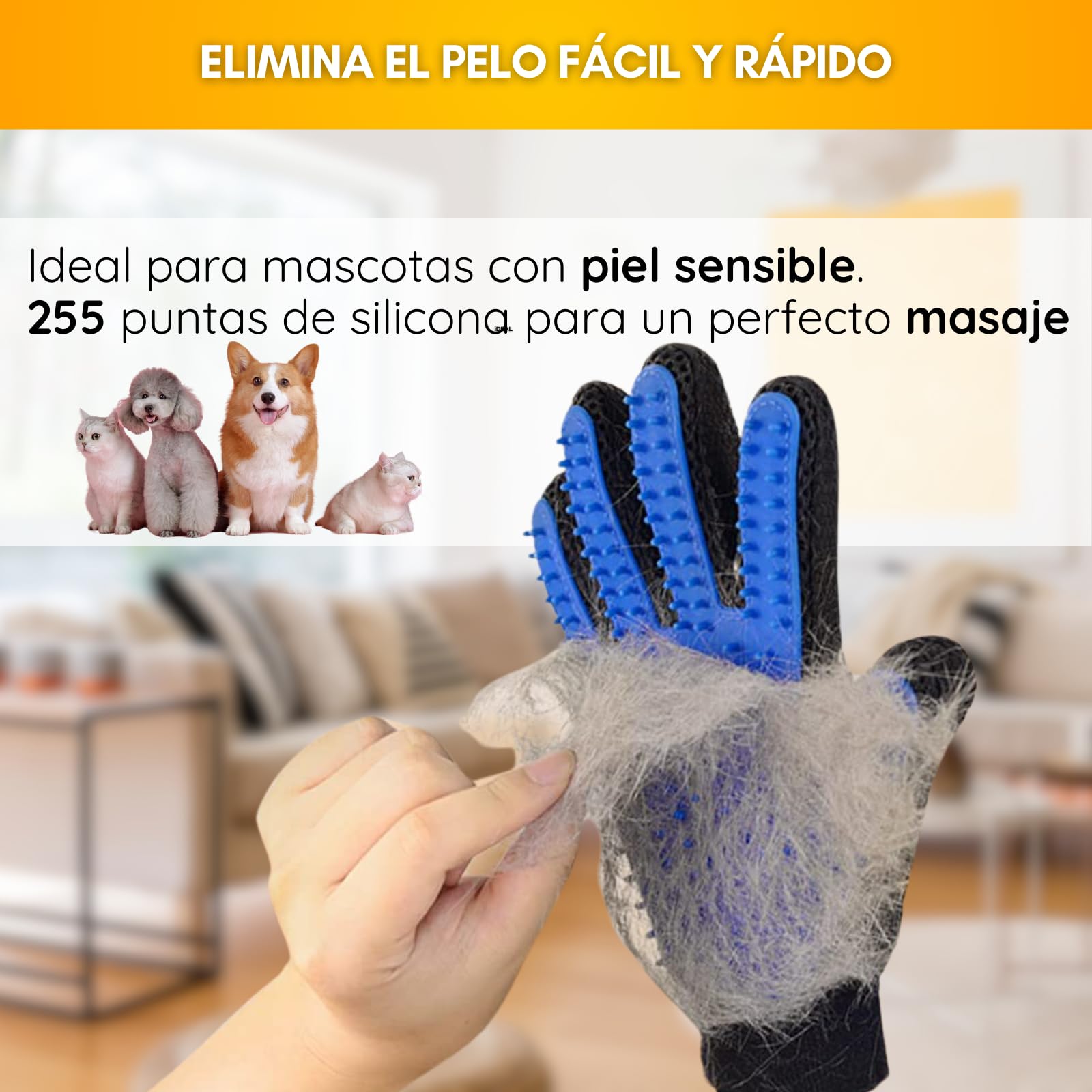 Lot De 2 Gants Anti-poils Pour Animaux - Gant De Toilettage Et Massage Pour Chats Et Chiens - Surface Antistatique, Lavable En Machine - Avec Poignée Antidérapante