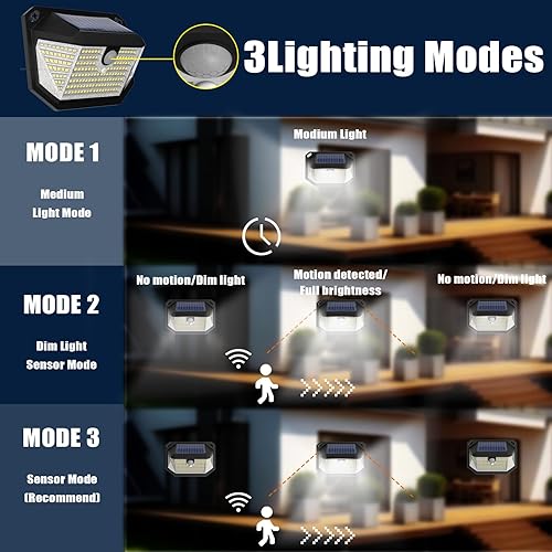 Miniatura 5 de Luces solares para exteriores, luces con impermeabilidad IP65 y 3 modos de iluminación, luz de detección de movimiento con gran angular de 270°,