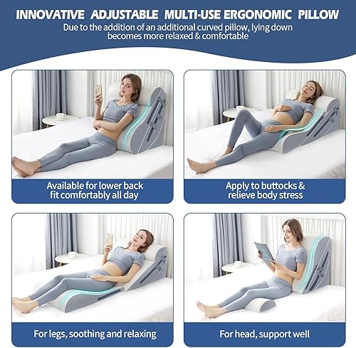 Miniatura 5 de Juego de 4 almohadas ortopédicas de cuña con almohada de espuma viscoelástica completa, almohada de cuña para aliviar el dolor de espalda, almohada