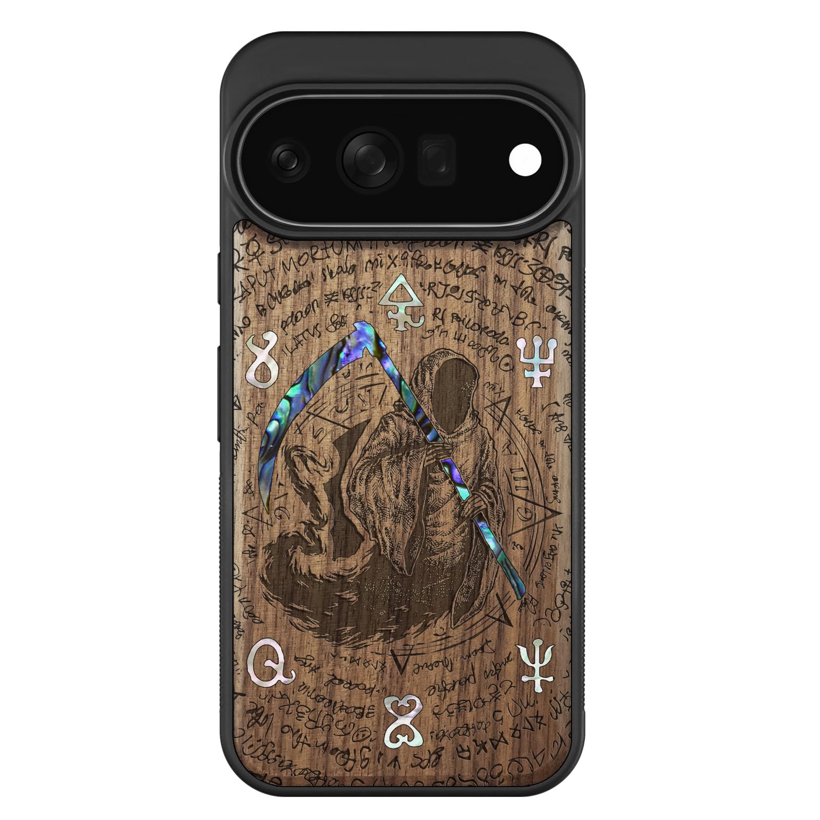 Carveit Madera Funda para Pixel 11 Pro XL (Nogal-Parca) | Compatible con MagSafe [Grabado en madera e incrustación de mejillones] Magnética Cover para Google Pixel 11 Pro XL Carcasa