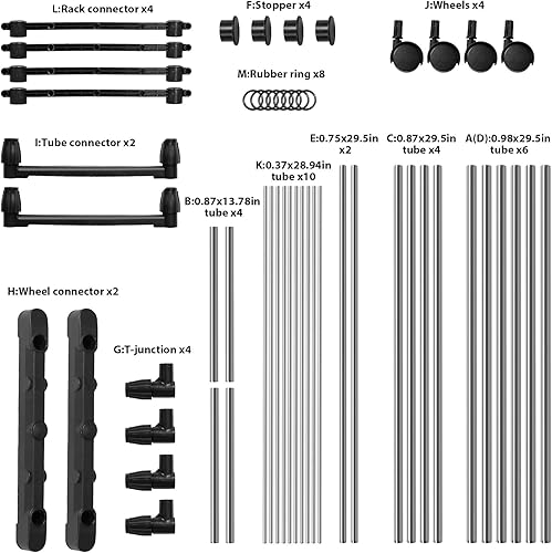 Miniatura 6 de Moclever Perchero con estantes, estante de ropa con ruedas, extensible de doble barra para colgar ropa, organizador de ropa rodante en ruedas con