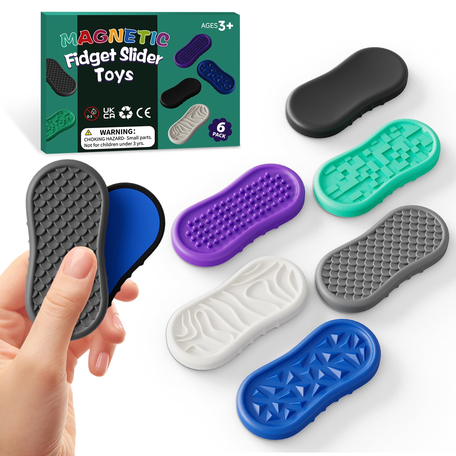 6 Pack Silicone Magnetic Fidget Slider, Sensory Stress Reliever Magnetic Fidget Toys for Adults & ADHD Kids, Ideal Focus Aid and Mindful Play Gadget (Minimalist color)