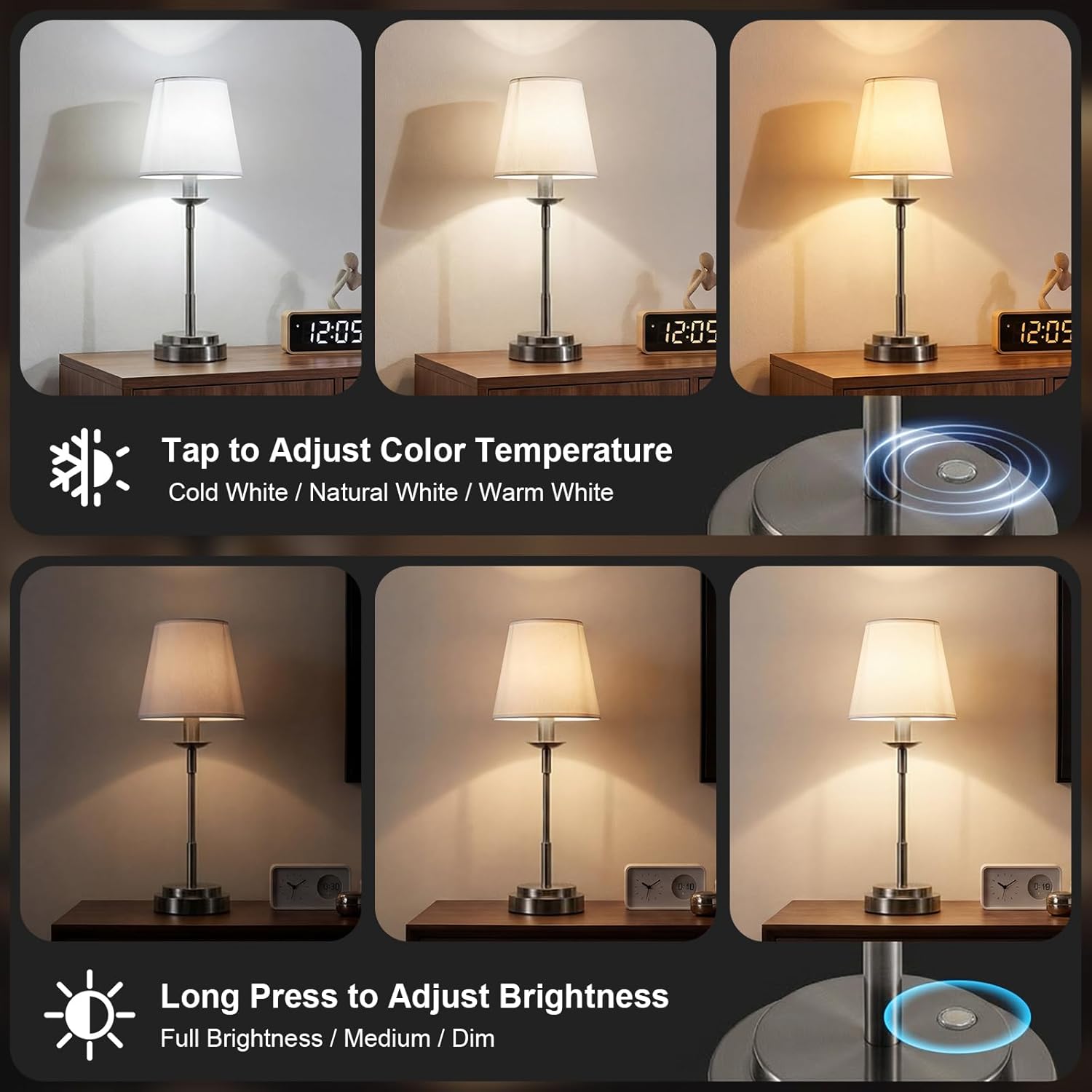 Table Lamps, Rechargeable Cordless Lamp with 6000mAh Battery Operated, 3 Colors Stepless Dimming LED Adjustable Wireless Lamp for Restaurant Home Dinner Dining Kitchen Outdoor Patio Bedside