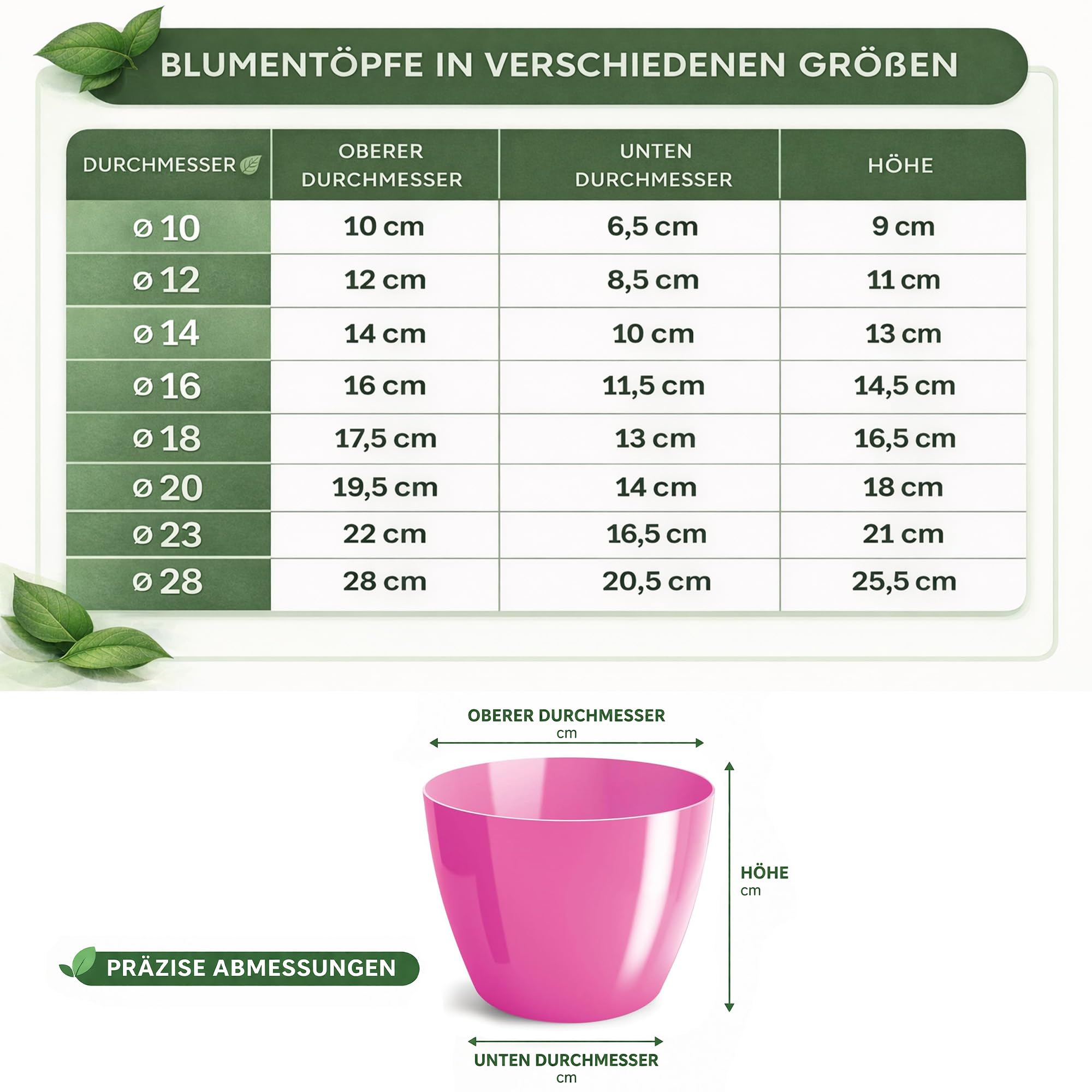 Blumentopf glänzender, Pflanzkübel aus Übertopf Kunststoff Dekorativer Topf für, groß und klein Pflanzen, 2er-Set blumenkübel, blumenkübel kräutertopf, (2 Pack) Fuchsie, ø 14 cm - 4
