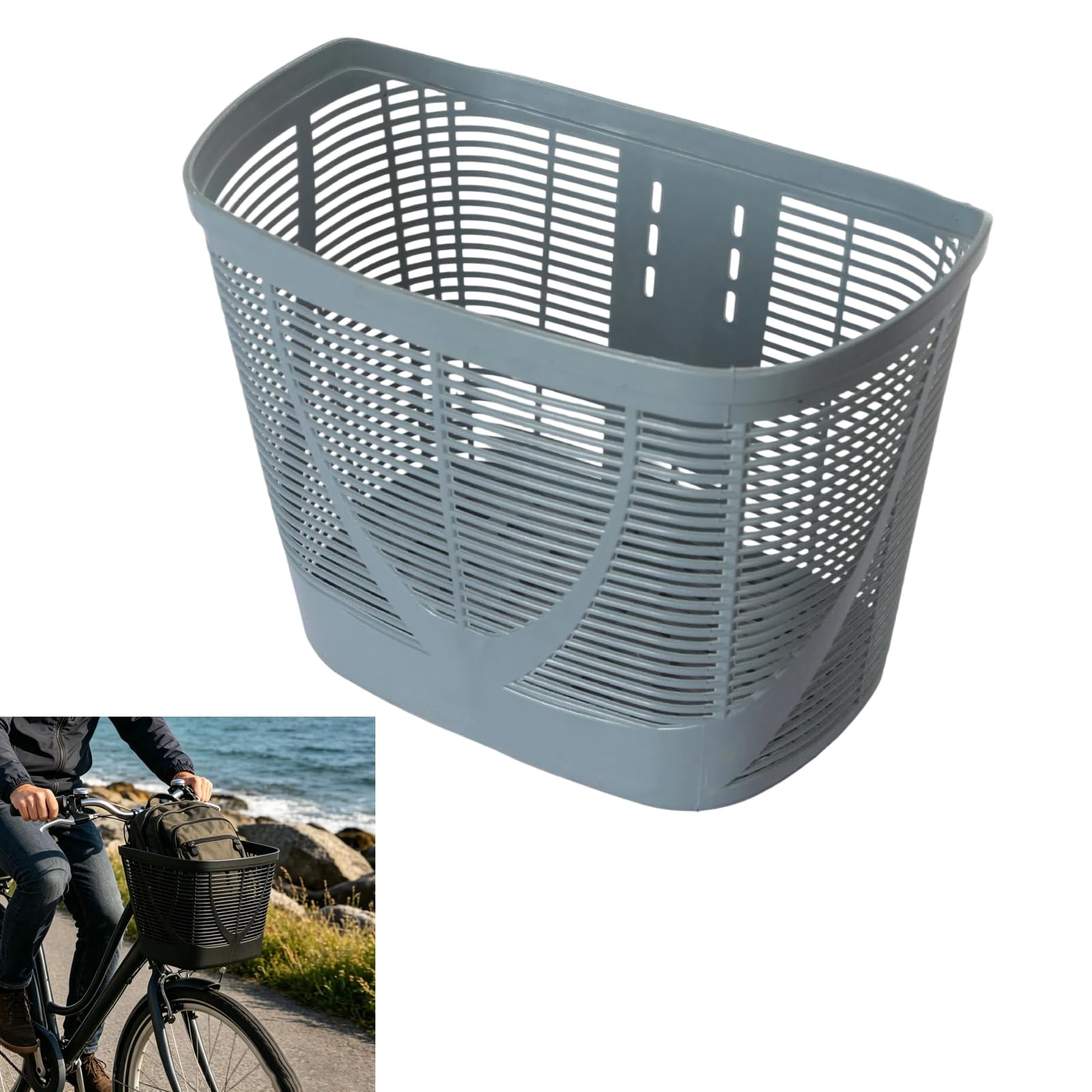 Bicycle Front Abs Basket, Mobility Scooter Handlebar Basket, Detachable Storage Basket, Quick Install Weather Resistant Basket, Suitable For Scooter, Tricycle, Pet Travel, Shopping, Camping (Grey)