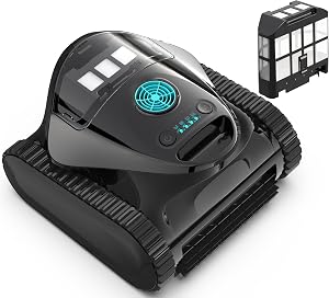 Cordless Robotic Pool Cleaner, Wall & Waterline Cleaning, 150Min,Strong Suction, Triple-Motor, Multi Cleaning Modes, Ideal for Inground Pools, Efficient C1 Pool Vacuum Robot,Frosted Black Blue
