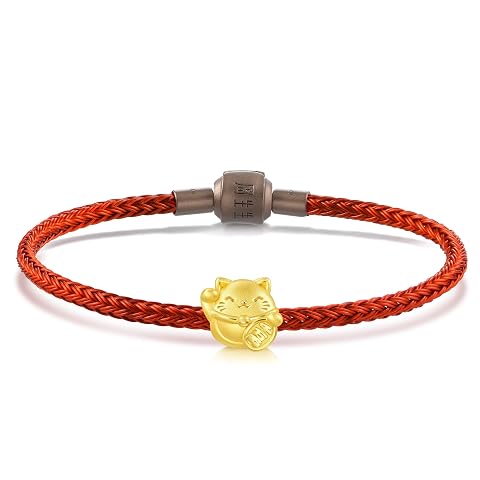CHOW SANG SANG 999 24K Gold Charme Maneki Neko Lucky Cat Mini Charm Bracelet for Women 92307C — $295.20 (10% off)