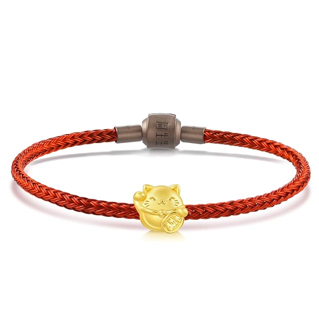 Chow Sang Sang CHOW SANG SANG 999 24K Gold Charme Maneki Neko Lucky Cat Mini Charm Bracelet for Women 92307C