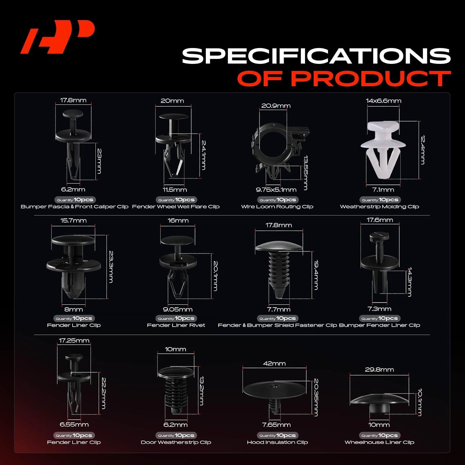 A-Premium 230PCS (47.84 oz/23 Sizes) Bumper Retainer Clips w/Removal Tool Compatible with Buick LaCrosse 2017-2019 Fender Liner Fasteners Assortment Rocker Clips Door Trim Panel Push Pin Rivets Set