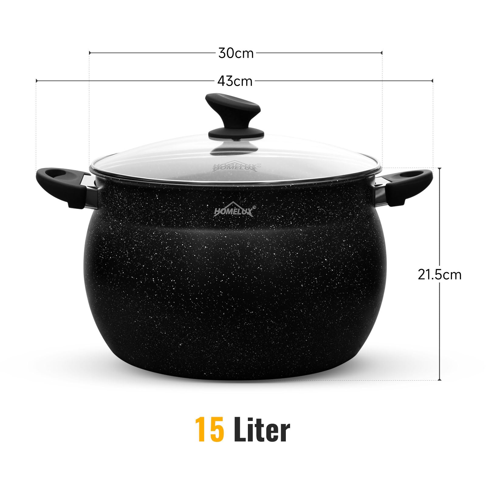 Homelux Topf Mit Glasdeckel, Antihaftbeschichtung, Induktions, 30 cm, 15 L | Für alle Herdarten, Aluminium Kochtopf