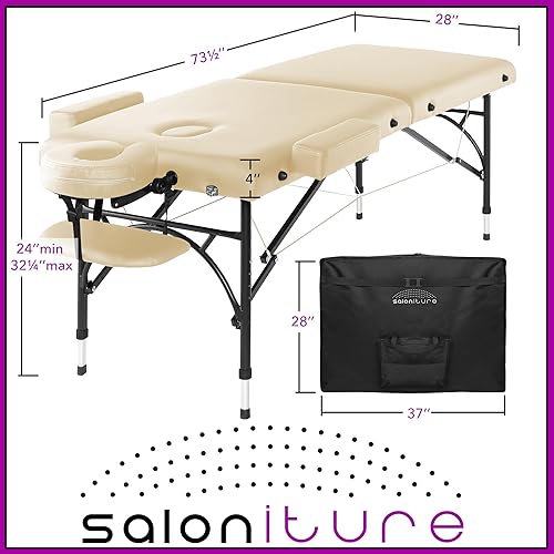 Miniatura 6 de Saloniture Mesa de masaje profesional portátil y ligera con patas de aluminio, incluye reposacabezas, soporte facial, reposabrazos y funda de