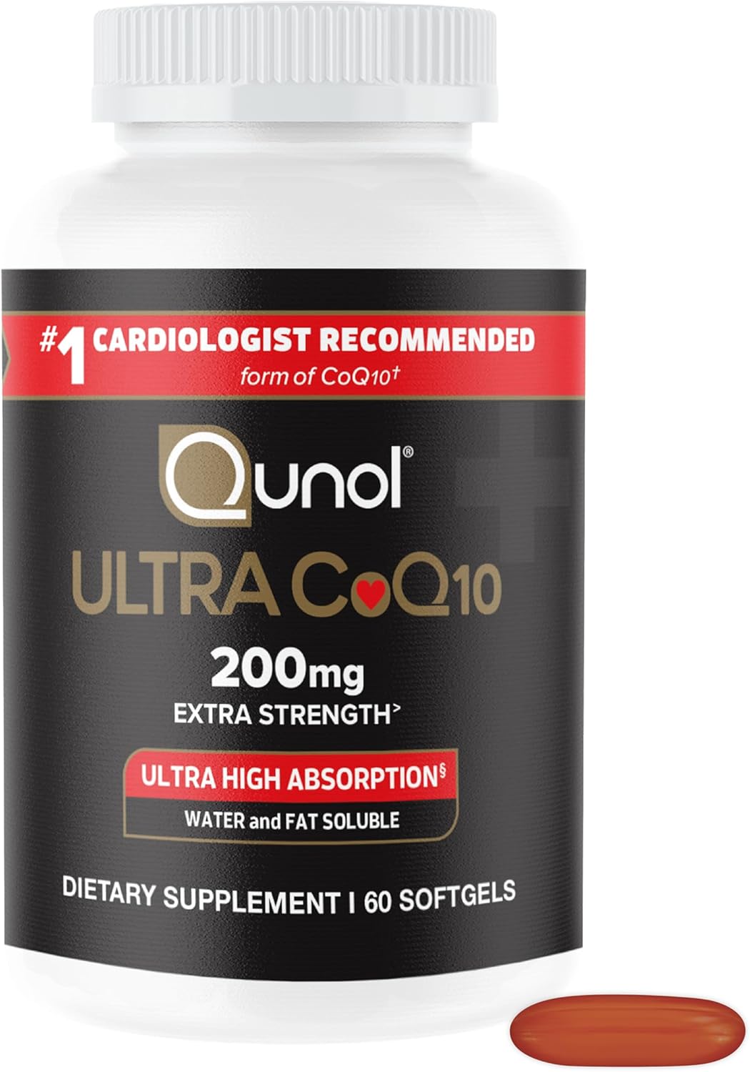 Qunol CoQ10 200mg Softgels, Ultra CoQ10 - Ultra High Absorption Coenzyme Q10 Supplements - Antioxidant Supplement for Vascular and Heart Health & Energy Production - 2 Month Supply - 60 Count
