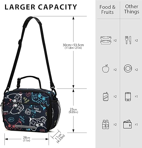 Miniatura 2 de Glaphy Bolsa de almuerzo con aislamiento para videojuegos, contenedor de alimentos para adultos, hombres y mujeres
