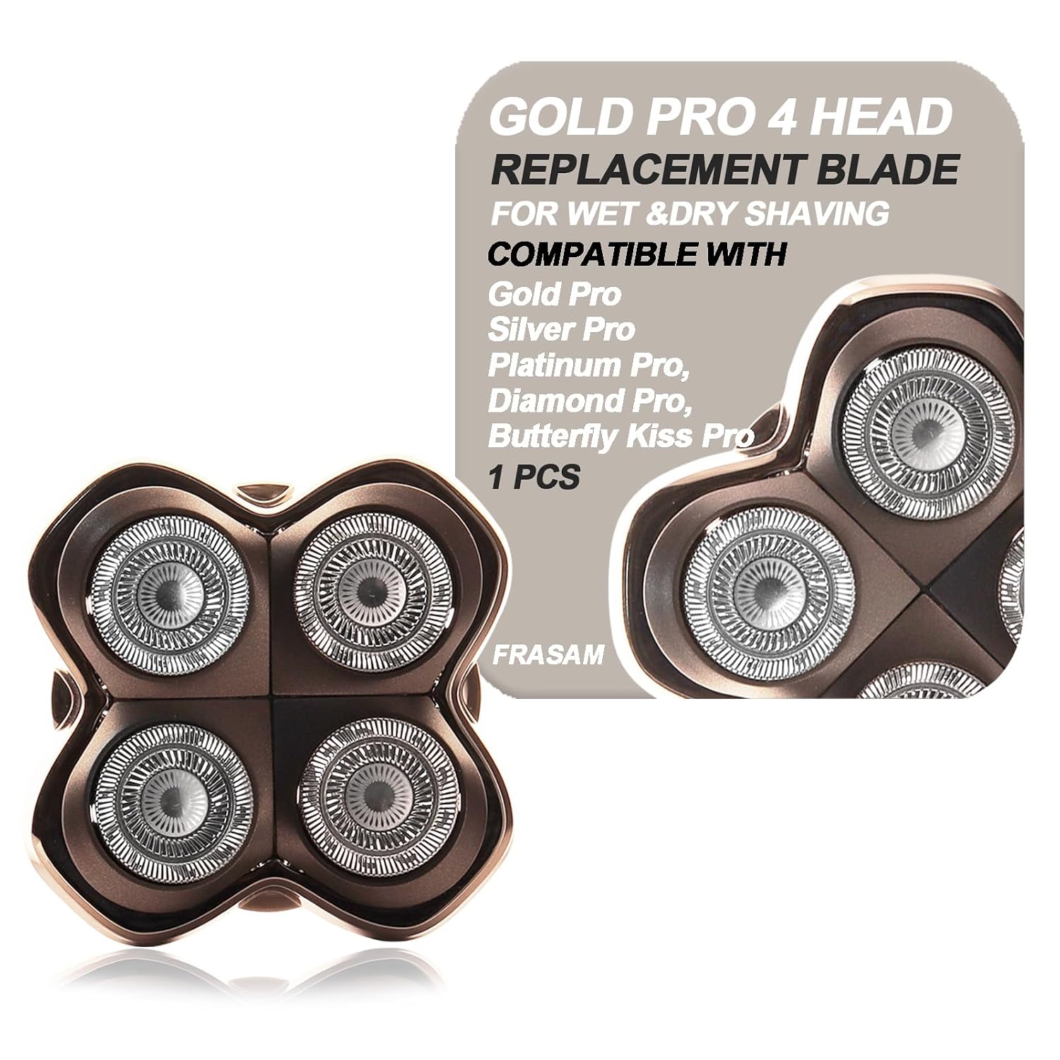 Gold Pro 4 Head Replacement Blades for Skulls Head Shavers, Compatible with Pit Bulls Gold Pro, Platinum Pro, Silver Pro, Diamond Pro, Butterfly Kiss Pro Series…