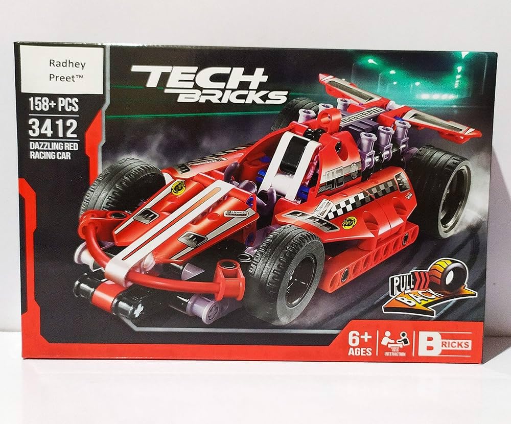 Tech Bricks Dazzling Red Racing Car Building Set, 158+ Pieces, Pull Back Action, Ages 6+, Model 3412