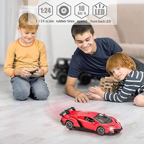Miniatura 5 de QUN FENG Automóviles de carreras a control remoto compatibles con Lamborghini Veneno con licencia oficial 124 de juguete RC para niños de 6 7 8 años