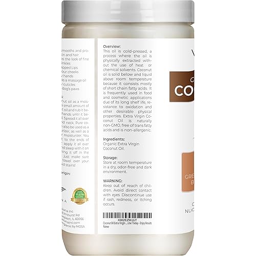 Miniatura 8 de Velona Aceite de coco orgánico certificado por USDA, extra virgen, 8 onzas, grado alimenticio y cosmético, en frasco, virgen extra, prensado en frío