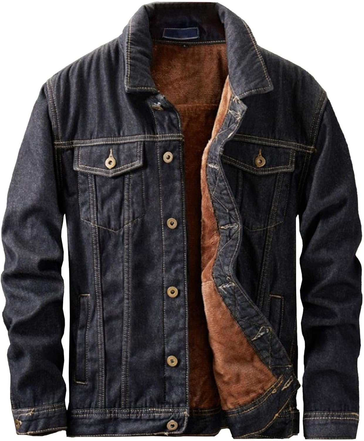 Men's Sherpa Denim Trucker Jacket Thermal Fleece Lined Jean Jacket