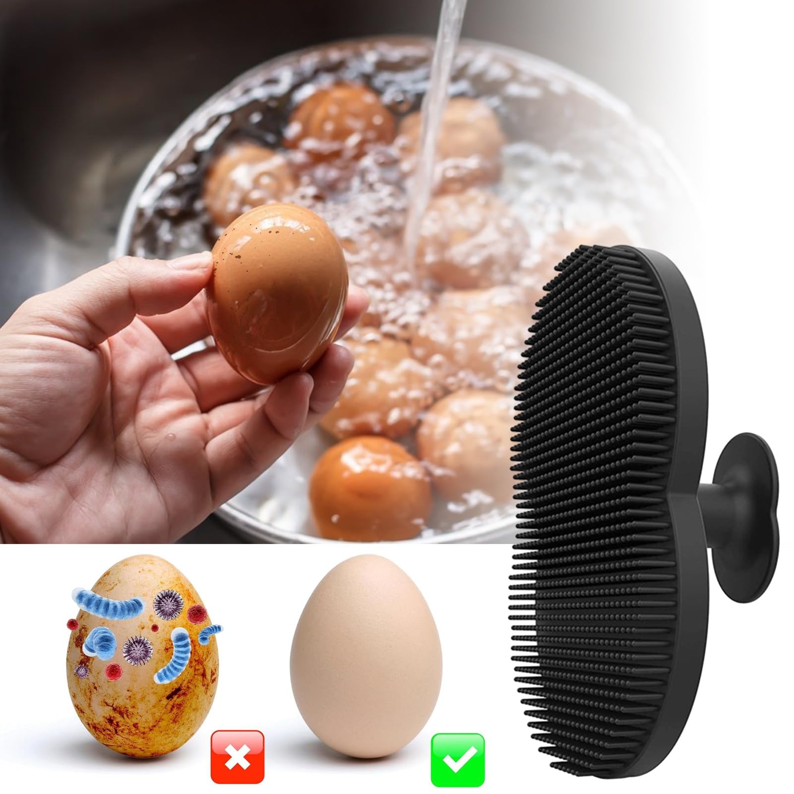 Amazon | 彼ユエヘ 簡単な卵洗浄ブラシ 特別に設計されたシリコン