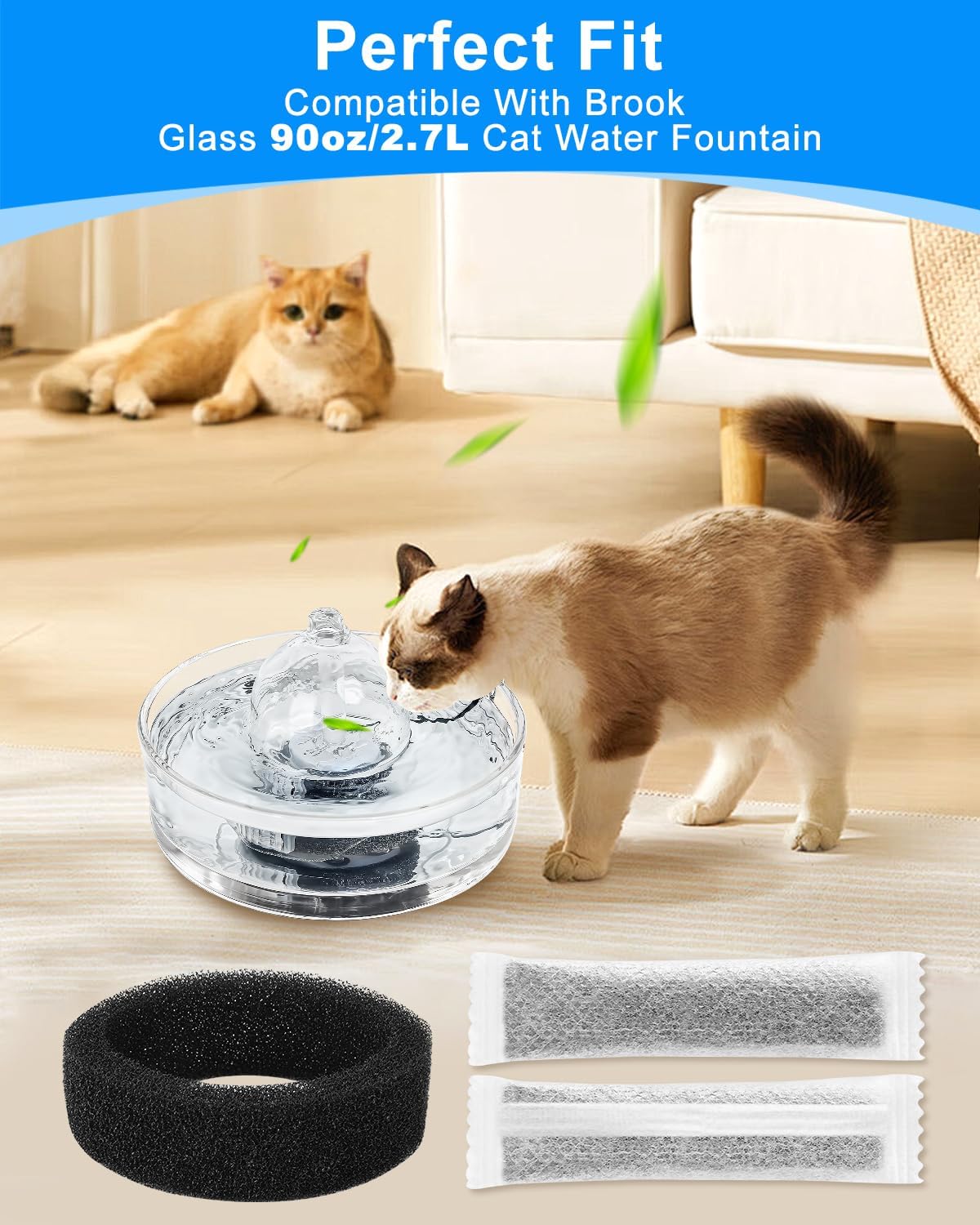 8+16 Glass Cat Water Fountain Filter Compatible with Brook 90oz image 2