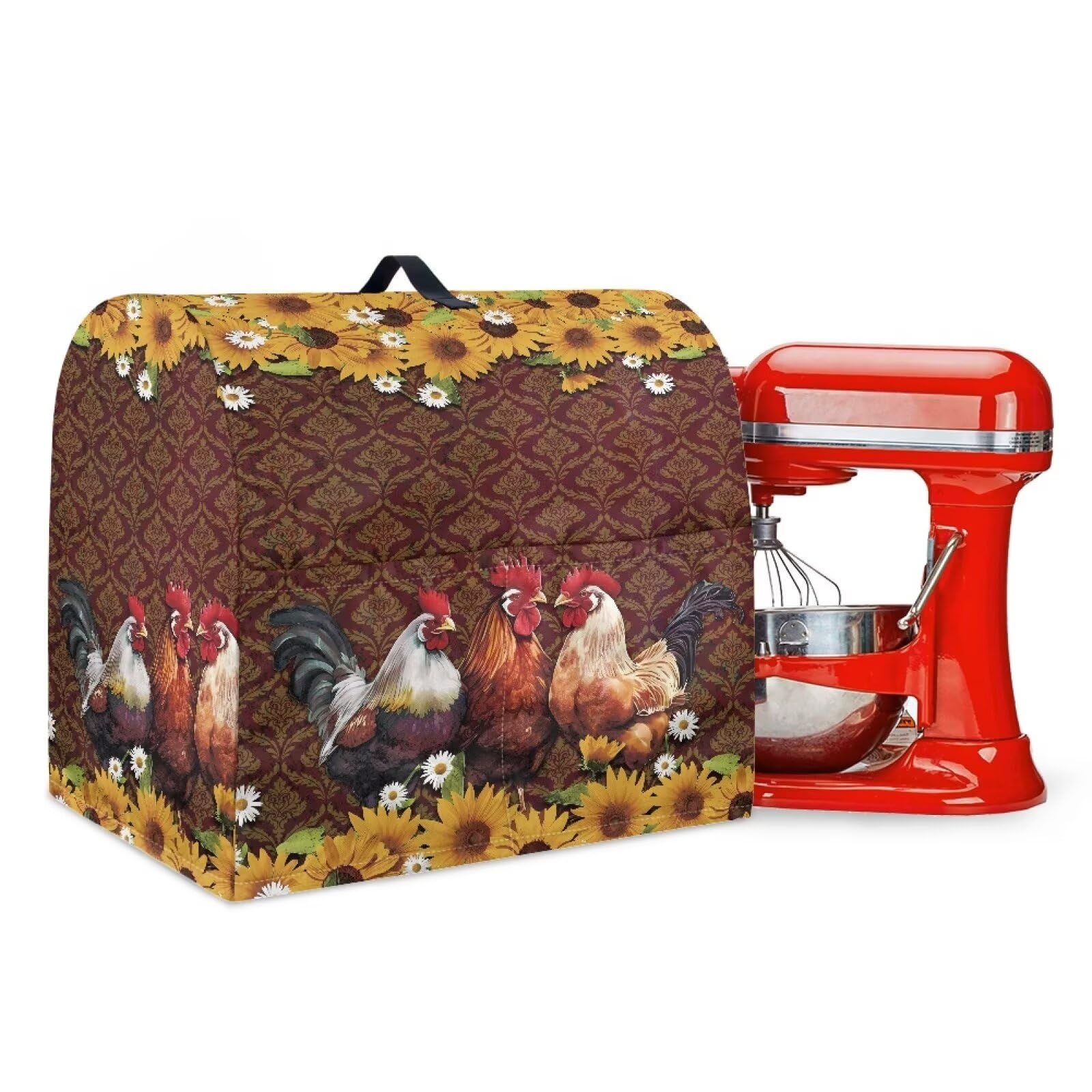 Yatixapu Mixer Cover for Kitchen Aid Mixers, Sunflower Rooster Stand Mixer Cover Compatible with 6-8 Quart Stand Mixer with Pockets Kitchen Mixer Accessories Fits for Tilt Head and Bowl Lift